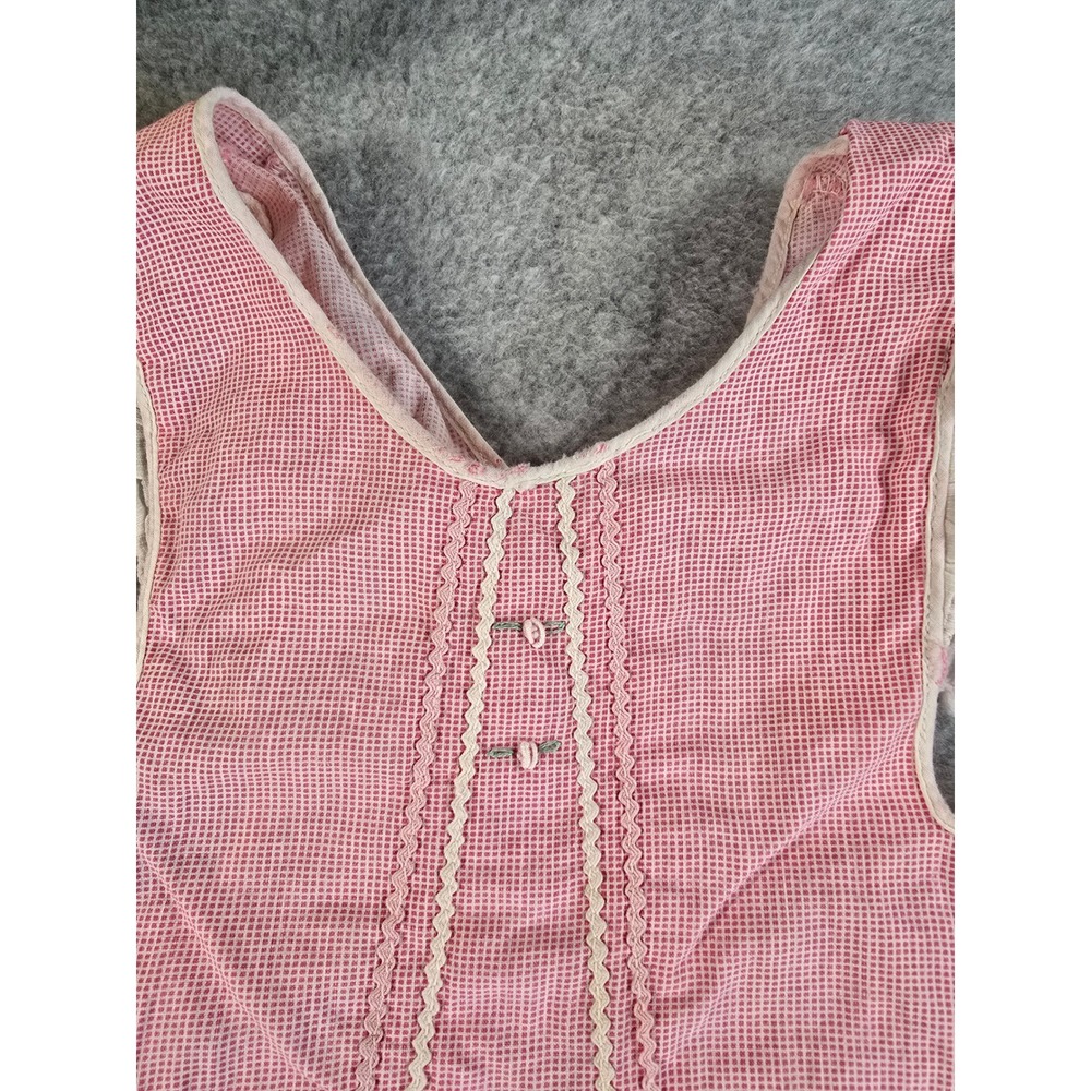 Vintage 60s Gingham Ruffle Pinafore Dress Baby Handmade Embroidered 0-6m - Picture 5 of 13
